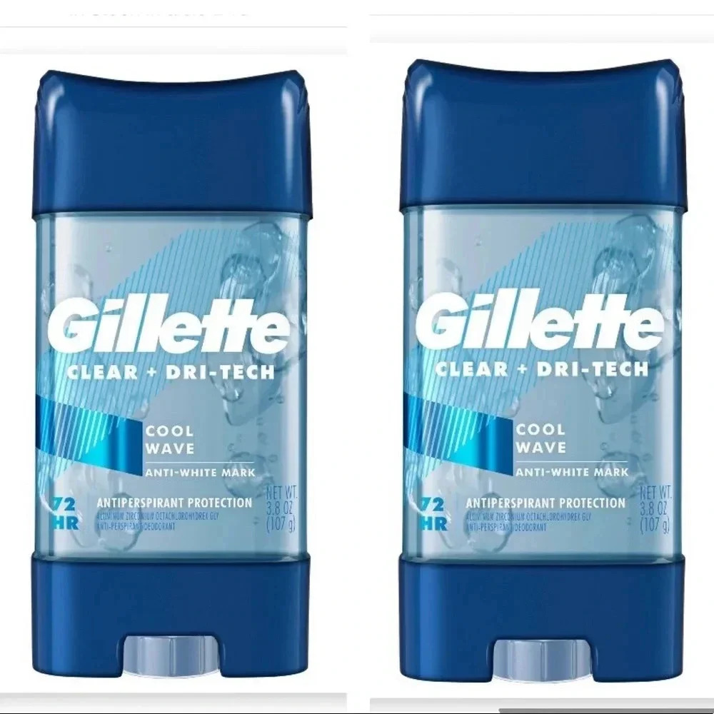 Two Gillette Clear Gel Mens Antiperspirant Deodorant, Cool Wave, 3.8 oz